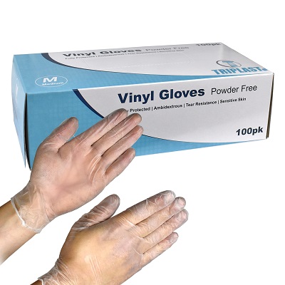 100 x Strong Clear Vinyl Powder Free Disposable Gloves - Large Size